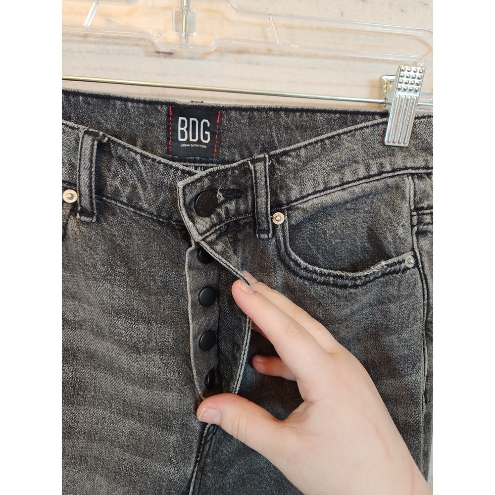 BDG Urban Outfitters Womens Black High Rise Distressed Slim Straight Jeans 25 - Picture 3 of 8
